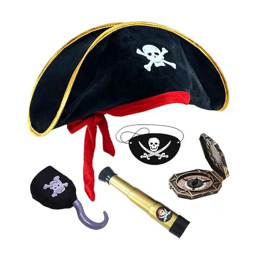 Cnrfeoap Piraten-Outfit mit Handheld- und Augenbinde, Totenkopf-Druck, Hut, Ornament für Kinder, Halloween-Partyzubehör Cnrfeoap Piraten-Outfit mit Handheld- und Augenbinde, Totenkopf-Druck, Hut, Ornament für Kinder, Halloween-Partyzubehör von Cnrfeoap