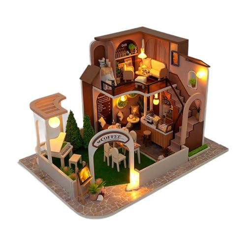 Creative Room Decors Decors Miniatur House Building Kits Vintage Wood Café Café Tiny House Craft Set Mit Möbeln Und LED Creative Room Decors Decors Miniatur House Building Kits Vintage Wood Café Café Tiny House Craft Set Mit Möbeln Und LED von Cnrfeoap