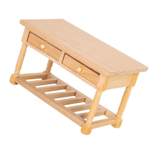 Detaillierter 1/12 Puppenhaus-Möbel, Holztisch mit funktionaler Aufbewahrungsschublade für Miniatur-Esszimmer, pädagogische Puppenhäuser, Möbelmodell von Cnrfeoap