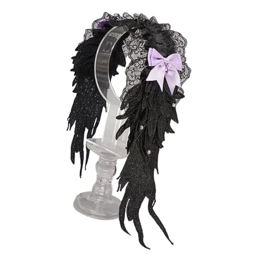 Gothic-Punk-Flügel-Haarband mit verstellbarer Spitzenschleife für Damen, Teenager, Cosplay und tägliches dunkles Zubehör, dunkles Haarband von Cnrfeoap