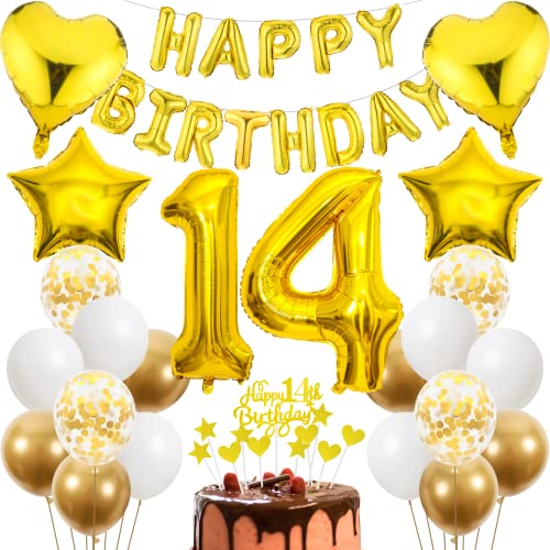 Cnrose 14. Geburtstag Dekoration,Golden Tortendeko Geburtstag 14 Jahre Junge,Party Deko Gold,14 Geburtstag Junge Mädchen,Tortendeko 14. Geburtstag Junge Mädchen,Geburtstagsdeko 14 Jahre Mädchen von Cnrose