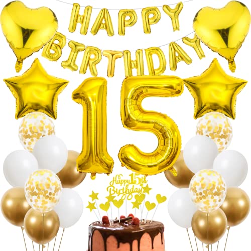 Cnrose 15. Geburtstag Dekoration,Golden Tortendeko Geburtstag 15 Jahre Junge,Party Deko Gold,15 Geburtstag Junge Mädchen,Tortendeko 15. Geburtstag Junge Mädchen,Geburtstagsdeko 15 Jahre Mädchen Cnrose 15. Geburtstag Dekoration,Golden Tortendeko Geburtstag 15 Jahre Junge,Party Deko Gold,15 Geburtstag Junge Mädchen,Tortendeko 15. Geburtstag Junge Mädchen,Geburtstagsdeko 15 Jahre Mädchen von Cnrose