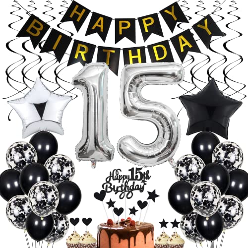 15. Geburtstag Dekoration,Schwarz Tortendeko Geburtstag 15 Jahre Junge,Black and White Party Deko,15 Geburtstag Mädchen Junge,Tortendeko 15. Geburtstag Junge Mädchen,Geburtstagsdeko 15 Jahre Mädchen 15. Geburtstag Dekoration,Schwarz Tortendeko Geburtstag 15 Jahre Junge,Black and White Party Deko,15 Geburtstag Mädchen Junge,Tortendeko 15. Geburtstag Junge Mädchen,Geburtstagsdeko 15 Jahre Mädchen von Cnrose