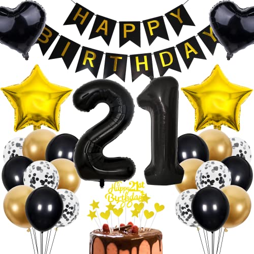 Cnrose 21. Geburtstag Deko Set - Tortendeko für Junge und Mädchen - Rosegold Ballons und Geschenk - 21 Jahre Feier von Cnrose