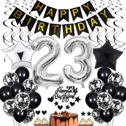 23. Geburtstag Dekoration,Schwarz Tortendeko Geburtstag 23 Jahre Männer,Black and White Party Deko,23 Geburtstag Frauen Männer,Tortendeko 23. Geburtstag Männer Frauen,Geburtstagsdeko 23 Jahre Frauen von Cnrose