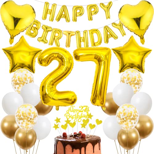 Cnrose 27. Geburtstag Dekoration,Golden Tortendeko Geburtstag 27 Jahre Mann,Party Deko Gold,27 Geburtstag Männer Frau,Tortendeko 27. Geburtstag Mann Frauen,Geburtstagsdeko 27 Jahre Frauen von Cnrose