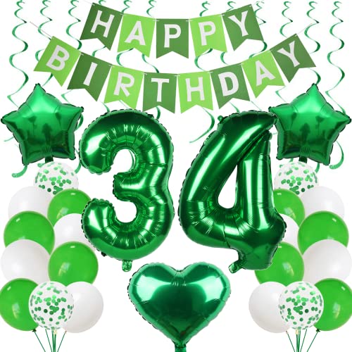 34. Geburtstag Luftballons Grün - Deko Set für Männer und Frauen - 34 Jahre Feier Dekoration Party von Cnrose