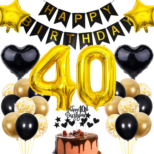Cnrose 40. Geburtstag Dekoration - Schwarz Gold Party Deko für Männer und Frauen - Tortendeko für 40 Jahre von Cnrose