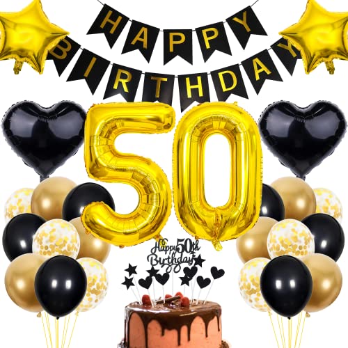 Cnrose 50. Geburtstag Dekoration - Schwarz Gold Party Deko für Männer und Frauen - Tortendeko für 50 Jahre Cnrose 50. Geburtstag Dekoration - Schwarz Gold Party Deko für Männer und Frauen - Tortendeko für 50 Jahre von Cnrose