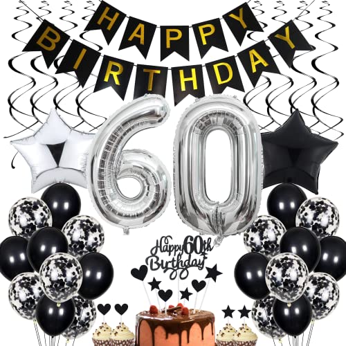 60. Geburtstag Dekoration,Schwarz Tortendeko Geburtstag 60 Jahre Männer,Black and White Party Deko,60 Geburtstag Frauen Männer,Tortendeko 60. Geburtstag Männer Frauen,Geburtstagsdeko 60 Jahre Frauen von Cnrose