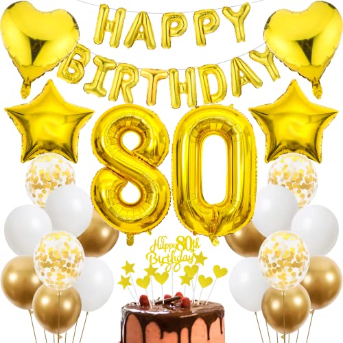 Cnrose 80. Geburtstag Dekoration,Golden Tortendeko Geburtstag 80 Jahre Mann,Party Deko Gold,80 Geburtstag Männer Frau,Tortendeko 80. Geburtstag Mann Frauen,Geburtstagsdeko 80 Jahre Frauen von Cnrose