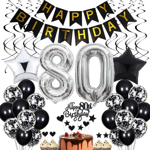 80. Geburtstag Dekoration,Schwarz Tortendeko Geburtstag 80 Jahre Männer,Black and White Party Deko,80 Geburtstag Frauen Männer,Tortendeko 80. Geburtstag Männer Frauen,Geburtstagsdeko 80 Jahre Frauen 80. Geburtstag Dekoration,Schwarz Tortendeko Geburtstag 80 Jahre Männer,Black and White Party Deko,80 Geburtstag Frauen Männer,Tortendeko 80. Geburtstag Männer Frauen,Geburtstagsdeko 80 Jahre Frauen von Cnrose