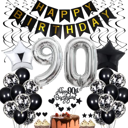 90. Geburtstag Dekoration Schwarz - Tortendeko für Männer und Frauen - Black and White Party Deko - Geburtstagsdeko 90 Jahre 90. Geburtstag Dekoration Schwarz - Tortendeko für Männer und Frauen - Black and White Party Deko - Geburtstagsdeko 90 Jahre von Cnrose