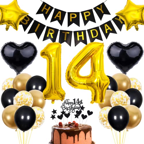 Cnrose 14. Geburtstag Dekoration,Schwarz Tortendeko Geburtstag 14 Jahre Junge,Party Deko Gold Schwarz,14 Geburtstag Junge Mädchen,Tortendeko 14. Geburtstag Mädchen,Geburtstagsdeko 14 Jahre Junge Cnrose 14. Geburtstag Dekoration,Schwarz Tortendeko Geburtstag 14 Jahre Junge,Party Deko Gold Schwarz,14 Geburtstag Junge Mädchen,Tortendeko 14. Geburtstag Mädchen,Geburtstagsdeko 14 Jahre Junge von Cnrose
