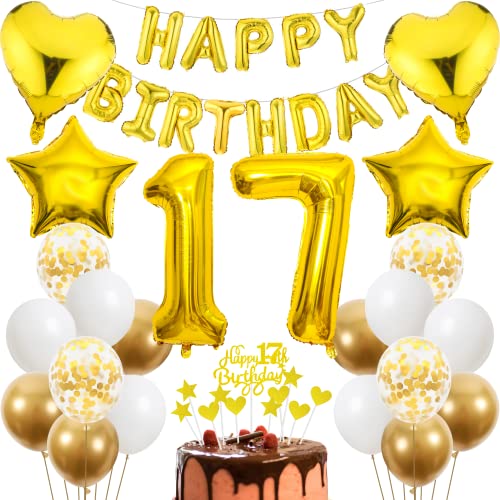 Cnrose 17. Geburtstag Dekoration,Golden Tortendeko Geburtstag 17 Jahre Junge,Party Deko Gold,17 Geburtstag Junge Mädchen,Tortendeko 17. Geburtstag Junge Mädchen,Geburtstagsdeko 17 Jahre Mädchen von Cnrose