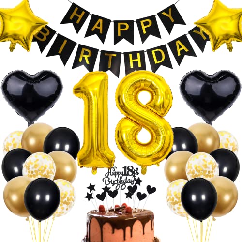 Cnrose 18. Geburtstag Dekoration,Schwarz Tortendeko Geburtstag 18 Jahre Junge,Party Deko Gold Schwarz,18 Geburtstag Junge Mädchen,Tortendeko 18. Geburtstag Mädchen,Geburtstagsdeko 18 Jahre Junge Cnrose 18. Geburtstag Dekoration,Schwarz Tortendeko Geburtstag 18 Jahre Junge,Party Deko Gold Schwarz,18 Geburtstag Junge Mädchen,Tortendeko 18. Geburtstag Mädchen,Geburtstagsdeko 18 Jahre Junge von Cnrose
