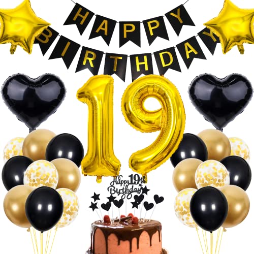 Cnrose 19. Geburtstag Dekoration,Schwarz Tortendeko Geburtstag 19 Jahre Junge,Party Deko Gold Schwarz,19 Geburtstag Junge Mädchen,Tortendeko 19. Geburtstag Mädchen,Geburtstagsdeko 19 Jahre Junge Cnrose 19. Geburtstag Dekoration,Schwarz Tortendeko Geburtstag 19 Jahre Junge,Party Deko Gold Schwarz,19 Geburtstag Junge Mädchen,Tortendeko 19. Geburtstag Mädchen,Geburtstagsdeko 19 Jahre Junge von Cnrose