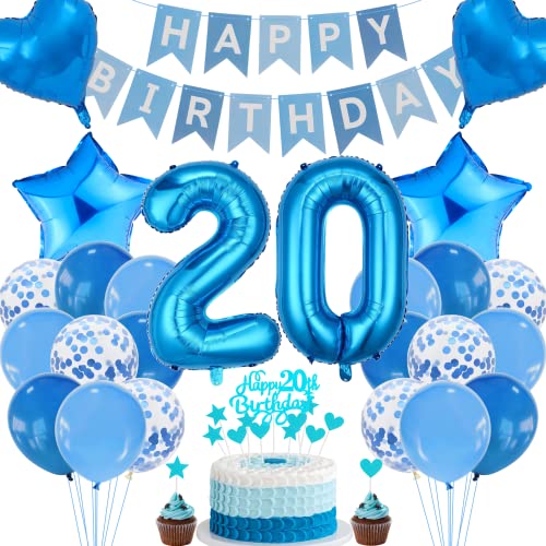 Cnrose 20. Geburtstag Dekoration - Blau Tortendeko für Mann und Frau, Party Deko, Geburtstagsdeko für 20 Jahre Cnrose 20. Geburtstag Dekoration - Blau Tortendeko für Mann und Frau, Party Deko, Geburtstagsdeko für 20 Jahre von Cnrose
