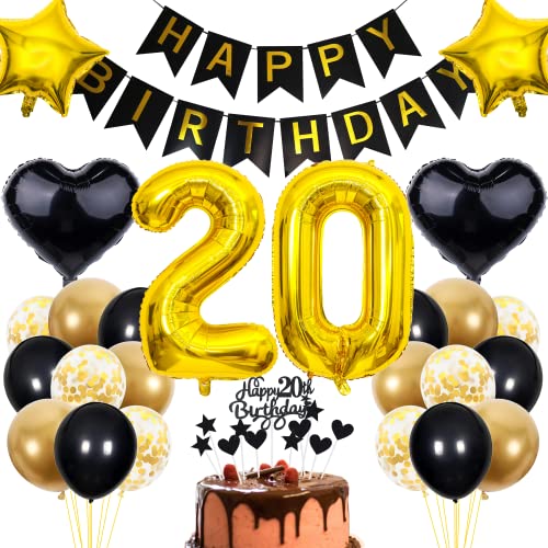 Cnrose 20. Geburtstag Dekoration,Schwarz Tortendeko Geburtstag 20 Jahre Mann,Party Deko Gold Schwarz,20 Geburtstag Männer Frau,Tortendeko 20. Geburtstag Frauen,Geburtstagsdeko 20 Jahre Mann Cnrose 20. Geburtstag Dekoration,Schwarz Tortendeko Geburtstag 20 Jahre Mann,Party Deko Gold Schwarz,20 Geburtstag Männer Frau,Tortendeko 20. Geburtstag Frauen,Geburtstagsdeko 20 Jahre Mann von Cnrose