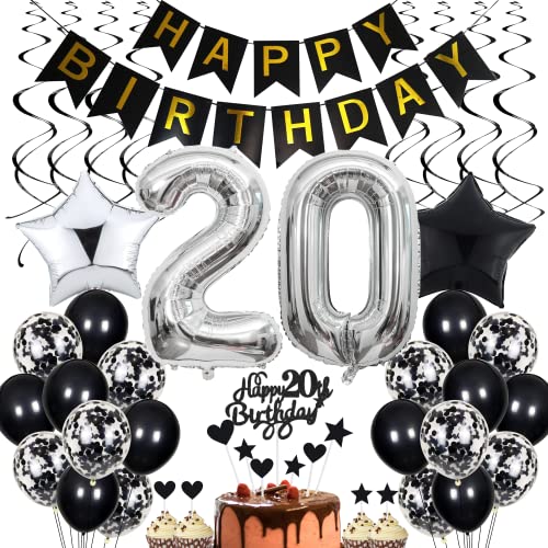 20. Geburtstag Dekoration Schwarz - Tortendeko für Männer und Frauen - Black and White Party Deko - Geburtstagsdeko 20 Jahre von Cnrose