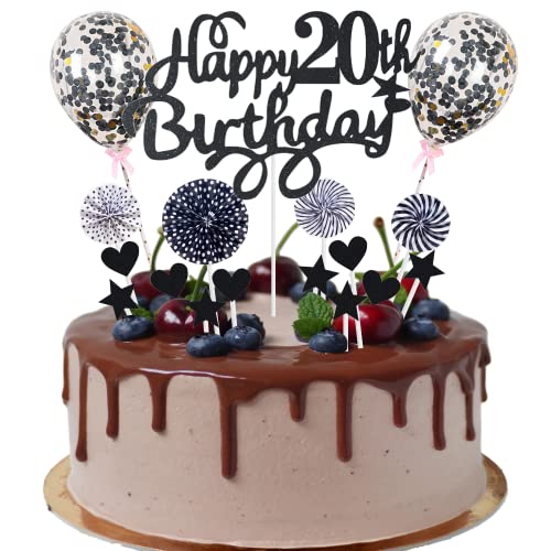 Tortendeko 20. Geburtstag - Kuchen Topper Happy Birthday 20 Jahre - Kuchendeko für Mann und Frau - Schwarz von Cnrose