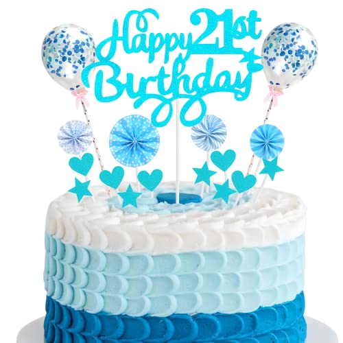 Tortendeko 21. Geburtstag Kuchen Topper Deko Mann Frau Happy Birthday 21 Jahre Kuchendeko Blau von Cnrose