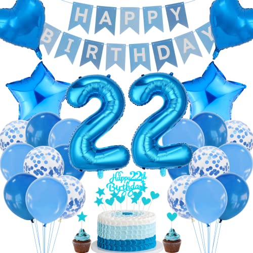 Cnrose 22. Geburtstag Dekoration - Blau Tortendeko für Mann und Frau, Party Deko, Geburtstagsdeko für 22 Jahre Cnrose 22. Geburtstag Dekoration - Blau Tortendeko für Mann und Frau, Party Deko, Geburtstagsdeko für 22 Jahre von Cnrose