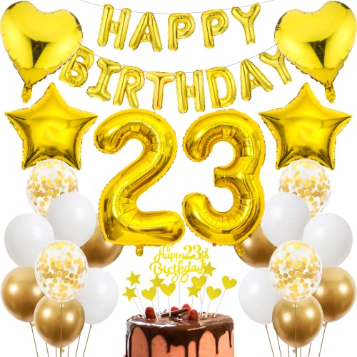 Cnrose 23. Geburtstag Dekoration,Golden Tortendeko Geburtstag 23 Jahre Mann,Party Deko Gold,23 Geburtstag Männer Frau,Tortendeko 23. Geburtstag Mann Frauen,Geburtstagsdeko 23 Jahre Frauen von Cnrose