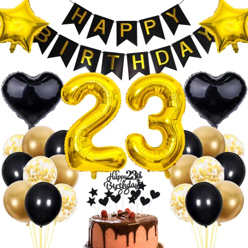 Cnrose 23. Geburtstag Dekoration - Schwarz Gold Party Deko für Mann und Frau - Tortendeko für 23 Jahre von Cnrose