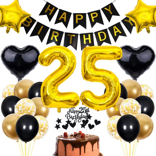 Cnrose 25. Geburtstag Dekoration,Schwarz Tortendeko Geburtstag 25 Jahre Mann,Party Deko Gold Schwarz,25 Geburtstag Männer Frau,Tortendeko 25. Geburtstag Frauen,Geburtstagsdeko 25 Jahre Mann Cnrose 25. Geburtstag Dekoration,Schwarz Tortendeko Geburtstag 25 Jahre Mann,Party Deko Gold Schwarz,25 Geburtstag Männer Frau,Tortendeko 25. Geburtstag Frauen,Geburtstagsdeko 25 Jahre Mann von Cnrose