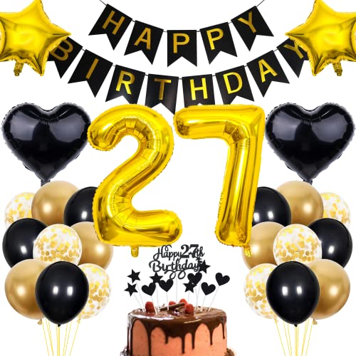 Cnrose 27. Geburtstag Dekoration,Schwarz Tortendeko Geburtstag 27 Jahre Mann,Party Deko Gold Schwarz,27 Geburtstag Männer Frau,Tortendeko 27. Geburtstag Frauen,Geburtstagsdeko 27 Jahre Mann Cnrose 27. Geburtstag Dekoration,Schwarz Tortendeko Geburtstag 27 Jahre Mann,Party Deko Gold Schwarz,27 Geburtstag Männer Frau,Tortendeko 27. Geburtstag Frauen,Geburtstagsdeko 27 Jahre Mann von Cnrose