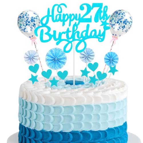 Tortendeko 27. Geburtstag - Kuchen Topper Happy Birthday Deko für Mann und Frau - Kuchendeko Blau Tortendeko 27. Geburtstag - Kuchen Topper Happy Birthday Deko für Mann und Frau - Kuchendeko Blau von Cnrose