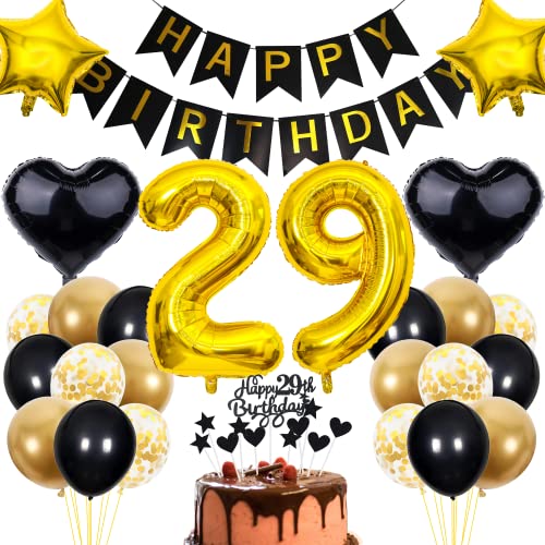 Cnrose 29. Geburtstag Dekoration - Schwarz Gold Party Deko für Männer und Frauen - Tortendeko für 29 Jahre von Cnrose