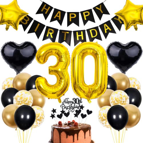 Cnrose 30. Geburtstag Dekoration - Schwarz Gold Party Deko für Männer und Frauen - Tortendeko für 30 Jahre von Cnrose