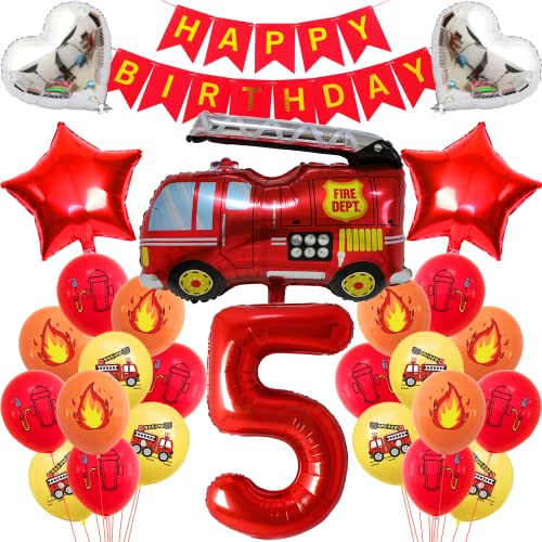 Feuerwehr Geburtstag Deko 5 Jahre - Kindergeburtstag Feuerwehrauto Ballons Set für Jungen - 5. Geburtstagsdeko Feuerwehr Geburtstag Deko 5 Jahre - Kindergeburtstag Feuerwehrauto Ballons Set für Jungen - 5. Geburtstagsdeko von Cnrose