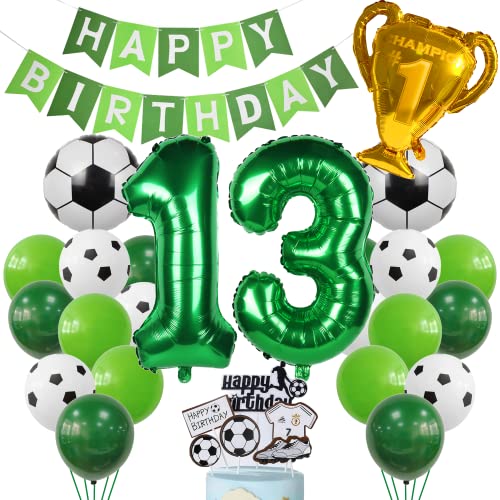 Cnrose Fussball Luftballon 13. Geburtstag Grün Helium Ballon 13 Geburtstag Junge Cake Topper Fußball Geburtstagsdeko 13 Jahr Kindergeburtstag Party Deko 13. Geburtstagsdeko Fußball Kuchendeko Fussball von Cnrose