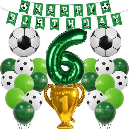 Cnrose Fußball Luftballon 6. Geburtstag Grün - Deko für 6 Jahre Junge - Kindergeburtstag Helium Ballon Set von Cnrose