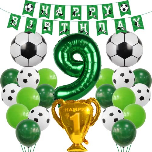 Cnrose Fußball Luftballon 9. Geburtstag Grün - 9 Jahre Junge Geburtstagsdeko - Kindergeburtstag Helium Ballon - Deko für 9. Geburtstag von Cnrose
