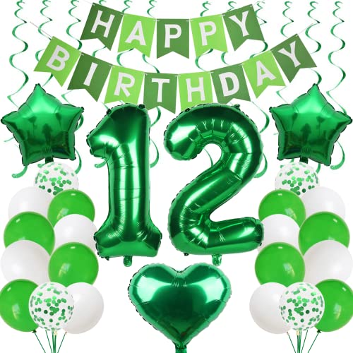 Ballons 12. Geburtstag Grün - Luftballons und Deko für Jungen und Mädchen - Geburtstagsdeko 12 Jahre mit Girlande von Cnrose