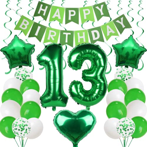 Ballons 13. Geburtstag Grün - Luftballons und Girlande für Jungen und Mädchen - Geburtstagsdeko 13 Jahre von Cnrose