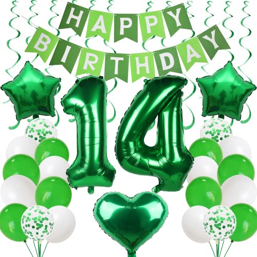 Ballons 14. Geburtstag Grün - Luftballons und Girlande für Jungen und Mädchen - Geburtstagsdeko 14 Jahre von Cnrose