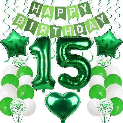 Ballons 15. Geburtstag Grün Luftballon Geburtstagsdeko für Jungen Mädchen Deko Luftballons mit Girlande von Cnrose