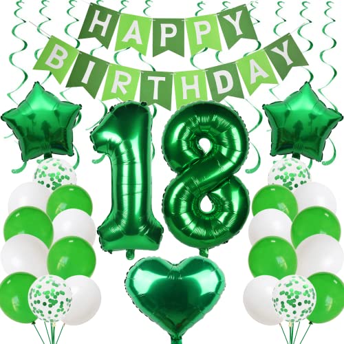 Ballons 18. Geburtstag Grün - Luftballons und Deko für Jungen und Mädchen - Geburtstagsdeko 18 Jahre mit Girlande von Cnrose