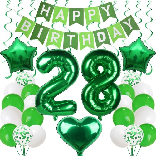 28 Luftballon Geburtstag Männer Frauen Grün - 28 Jahre Deko Mann Frau - Grüne Ballons Dekoration Party von Cnrose