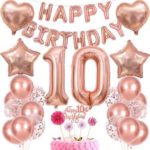 Deko 10. Geburtstag Mädchen Tortendeko Rosegold - Geschenk für 10 Jahre Alte Mädchen - Ballon Dekoration Set Deko 10. Geburtstag Mädchen Tortendeko Rosegold - Geschenk für 10 Jahre Alte Mädchen - Ballon Dekoration Set von Cnrose