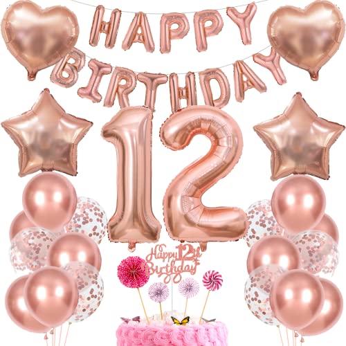 Deko 12. Geburtstag Mädchen Tortendeko Rosegold - Geschenk für 12 Jahre Alte Mädchen - Ballon Dekoration Set Deko 12. Geburtstag Mädchen Tortendeko Rosegold - Geschenk für 12 Jahre Alte Mädchen - Ballon Dekoration Set von Cnrose