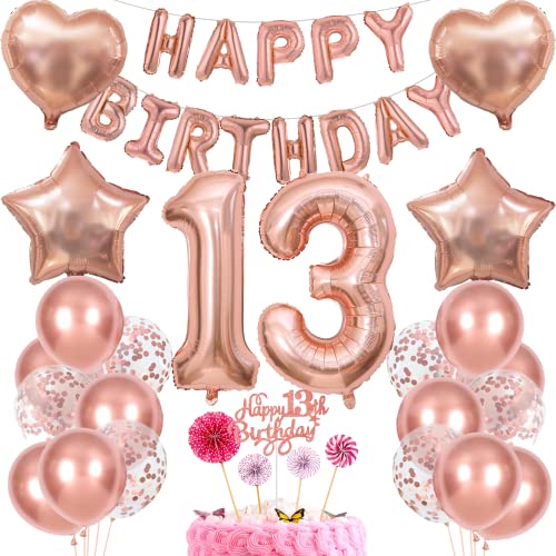 Deko 13. Geburtstag Mädchen - Rosegold Tortendeko, Geschenk und Ballon Set für 13 Jahre Deko 13. Geburtstag Mädchen - Rosegold Tortendeko, Geschenk und Ballon Set für 13 Jahre von Cnrose