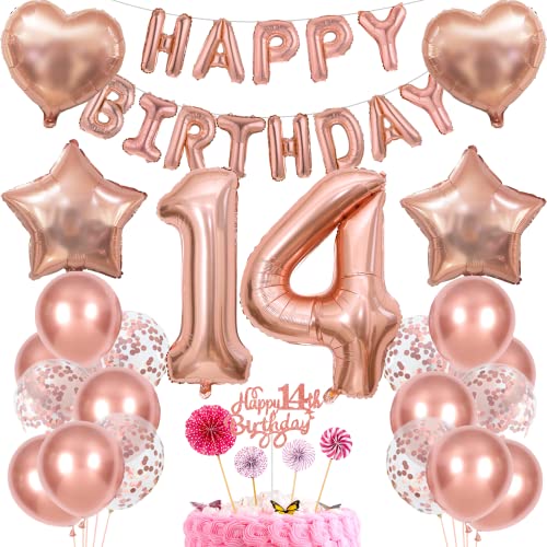 Deko 14. Geburtstag Mädchen Tortendeko Rosegold - Geschenk für 14 Jahre Mädchen Mit Ballon Deko 14. Geburtstag Mädchen Tortendeko Rosegold - Geschenk für 14 Jahre Mädchen Mit Ballon von Cnrose