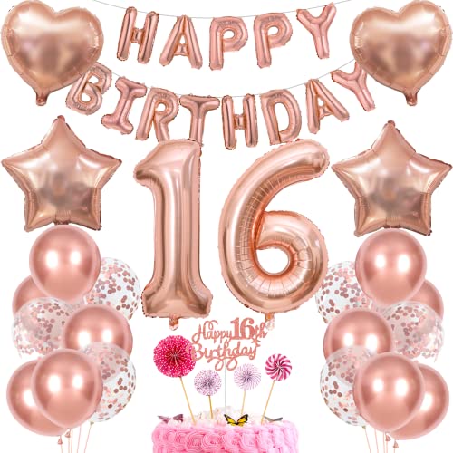 Deko 16. Geburtstag Mädchen Tortendeko Rosegold - Geschenk für 16 Jahre Ballon Deko 16. Geburtstag Mädchen Tortendeko Rosegold - Geschenk für 16 Jahre Ballon von Cnrose