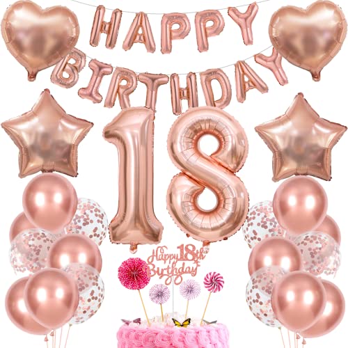 Deko 18. Geburtstag Mädchen Tortendeko - Rosegold Geschenk für 18 Jahre - Ballon von Cnrose